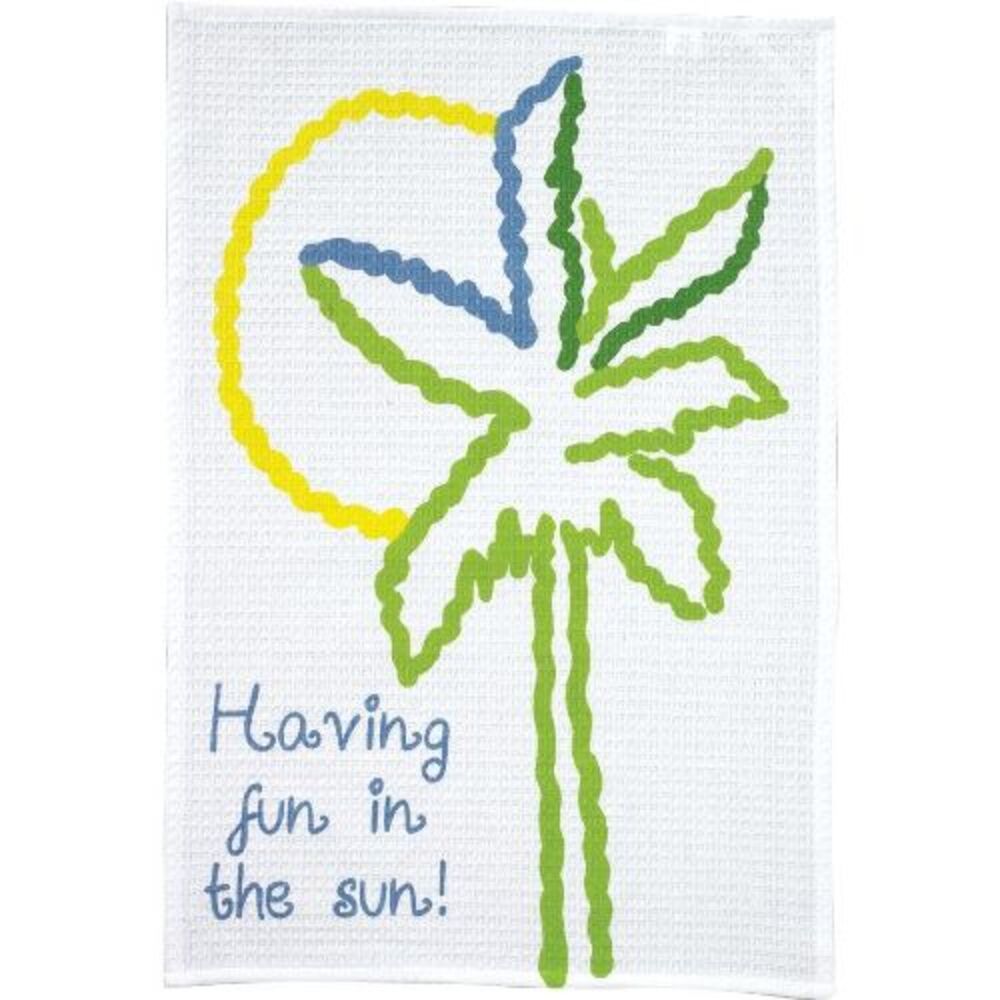 Fun in the Sun Palm Tree Print Waffle Weave Kitchen Dish Towel
